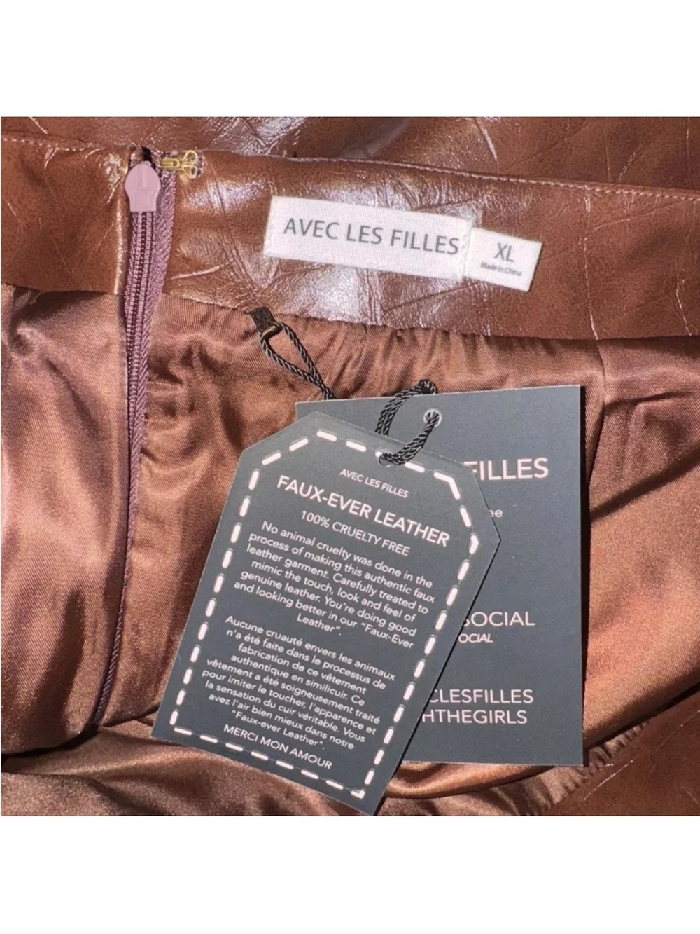 Avec Les Filles Brown Chocolate Faux Leather Buckle Detail Maxi Skirt / Vest Set
